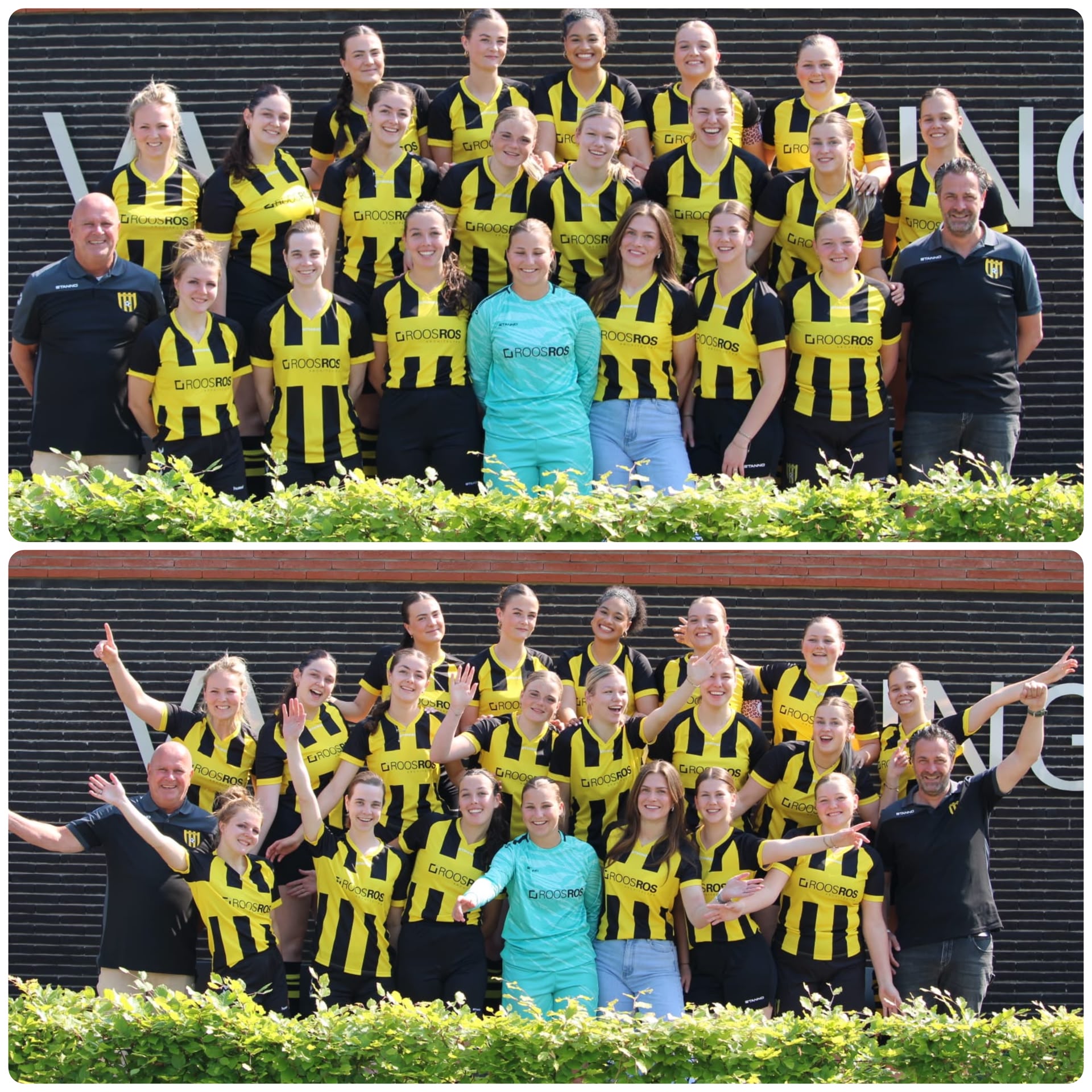 Dames 1 op de foto in sponsorshirts RoosRos projecten en architecten